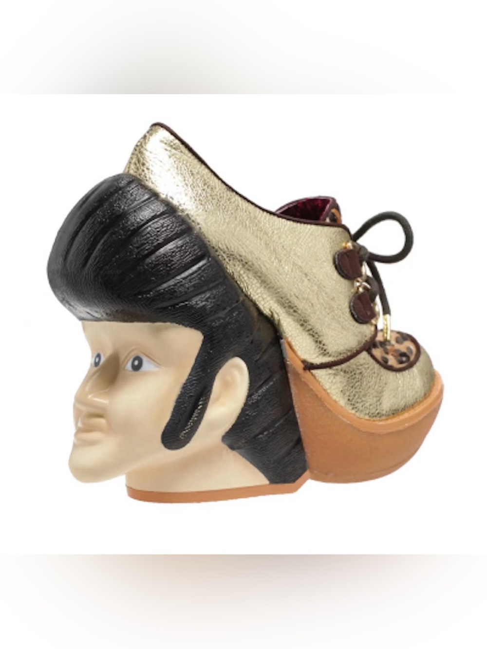 Irregular Choice Elvis Uh Huh Heels 39/8 Gold Leopard Kitschy Retro Rare Unique
